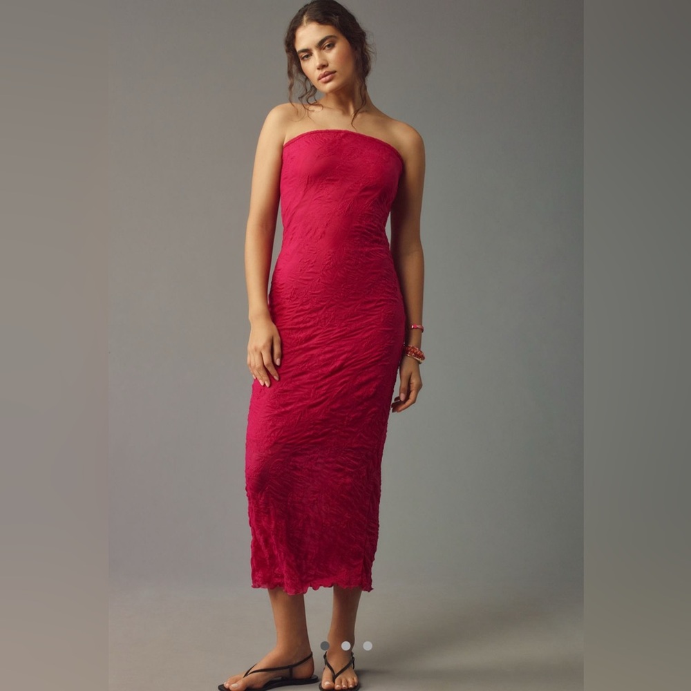 NWT By Anthropologie Strapless Textured Knit Slip Midi Dress Pink Size XL